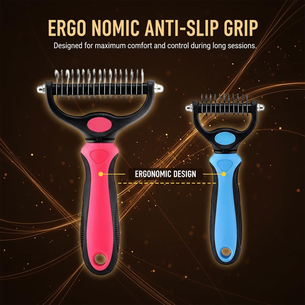 Pet Grooming Brush-Double Sided Hurtless Shedding and Dematting Undercoat Rake Comb for Dogs and Cats, No More Nasty Shedding or Flying Hair Pet Grooming Brush-Double Sided Hurtless Shedding and Dematting Undercoat Rake Comb for Dogs and Cats, No More Nasty Shedding or Flying Hair