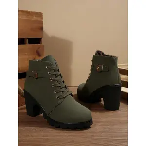 Women's Lace-Up Chunky Heel Short Boots, Metal Buckle Accent, Fashionable & Versatile, Blue, Western Boot（gift）