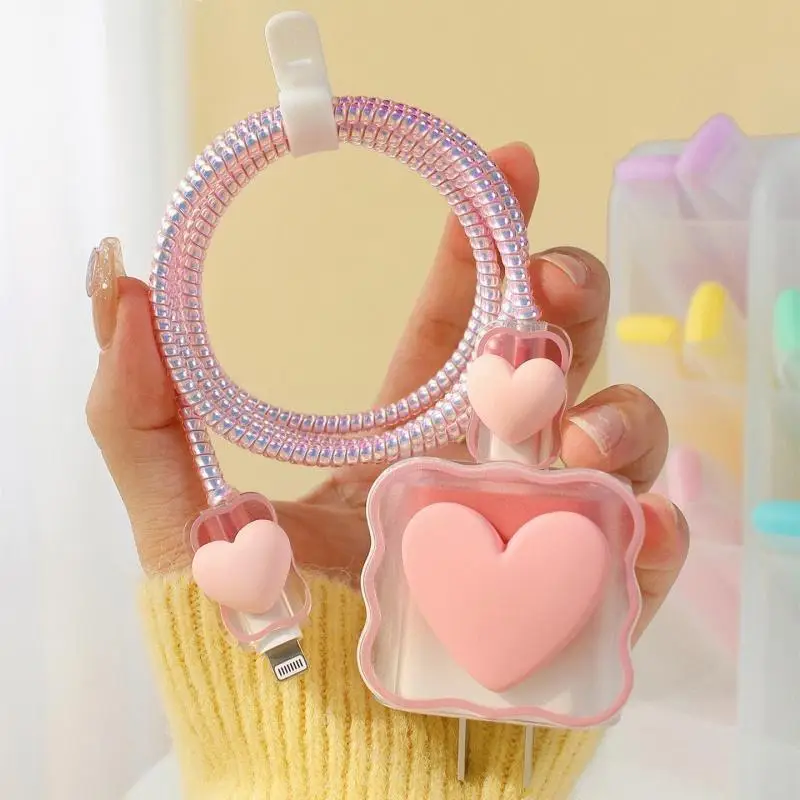 Heart Design Cellphone Charging Cable Protective Cover, Anti-breaking Spiral Smartphone Charger Cable Protector For iPhone 18W 20W Charger, Mobile Pho