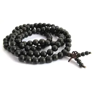 Black Ebony Wood 108 8mm Buddhist Prayer Bead Mala Necklace/Bracelet