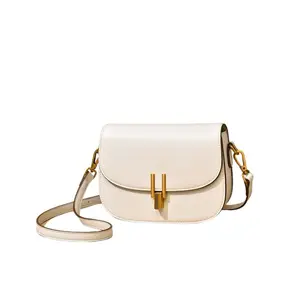 White Leather Crossbody Bag with Gold Hardware and Adjustable Strap for Everyday Use shoulder Double-Sided