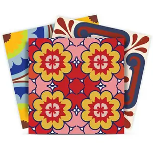 360 Stand Waterproof Peel & Stick Decorative Tiles Stickers - 12x12 in, Glossy Finish, Pink/Red/Yellow, Removable, Home Decor for Kitchen & Living Room, Vinyl Decal, Sticker Decoration