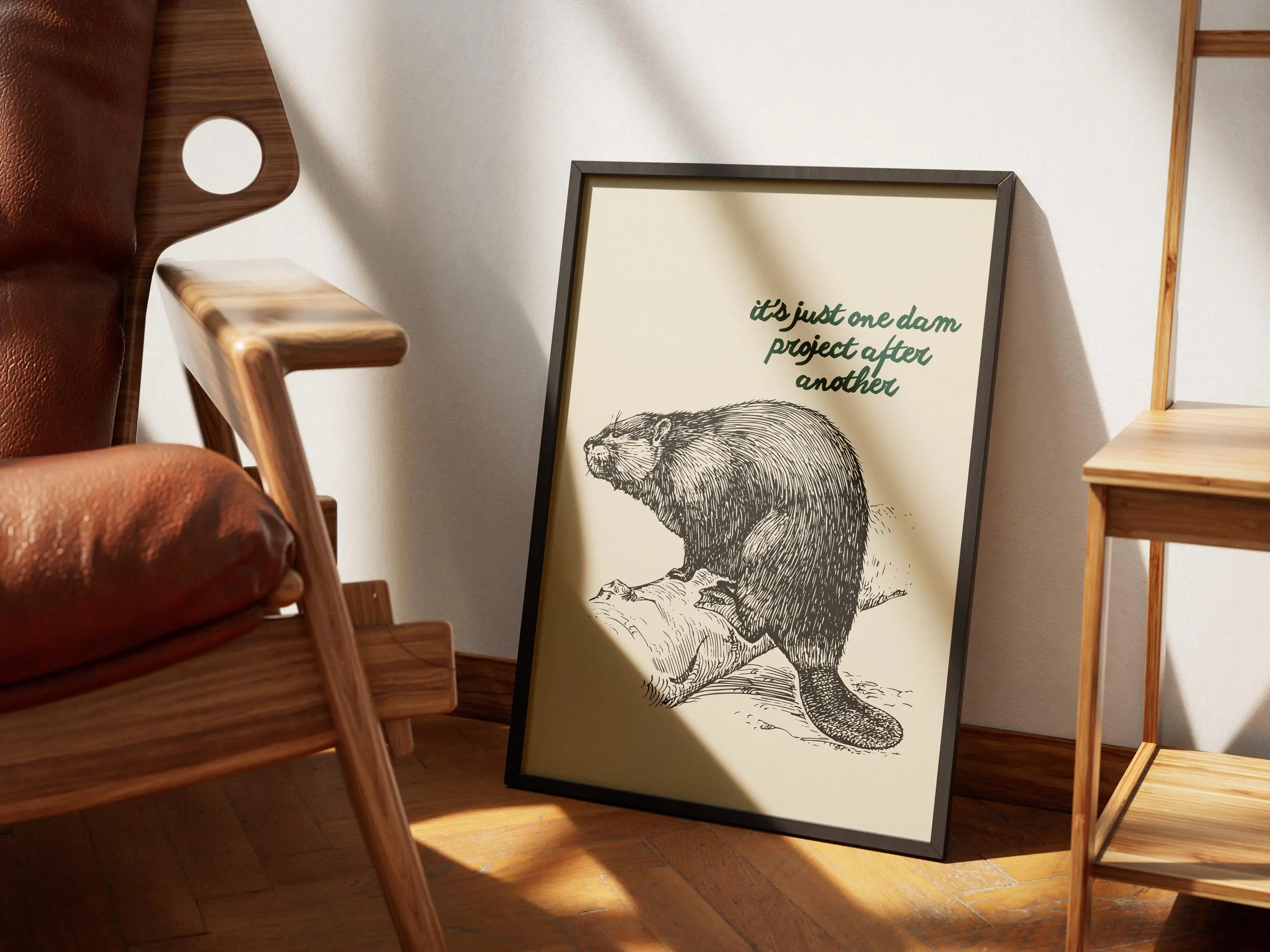 Vintage Office Poster Art Retro Beaver Print Minimalist Cabin Wall Decor Funny Animal Illustration Gift for Coworker Poster (No Frame)