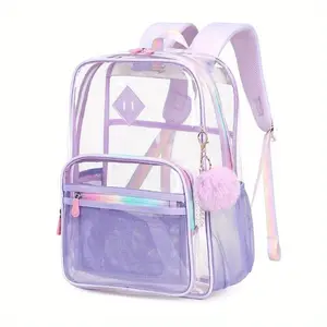 Back to Gift, Large Capacity PVC Backpack for Women, Heavy Duty Transparent Backpack, Wide Shoulder Straps with Colorful Zippers, Suitable for Sporting Events, Concerts, Stadiums, Commuter Computer Backpack emergency  kit  essentials durable pvc material