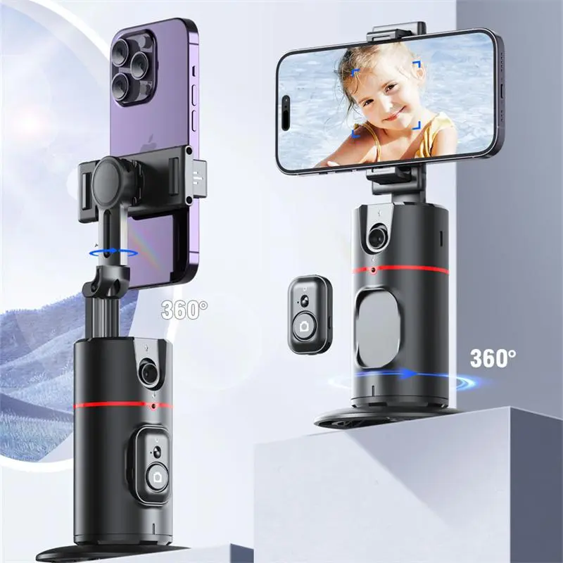 360-Degree Rotatable Selfie Stick, Desktop Face Tracking Gimbal Stabilizer with Remote Shutter, Selfie Accessories for Smartphone Live Streaming, Selfie Stand, Smartphone Camera Accessories