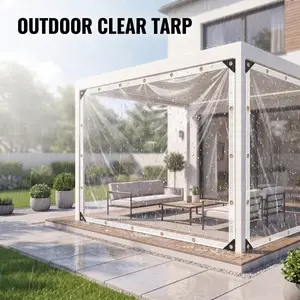 Heavy-Duty Transparent Vinyl Plastic Sheet (10×13 ft) - All-Weather Waterproof Dustproof Fabric with Thick Edges, Fixed Ring Buckles, Weathering Resistance for Canopy Protection