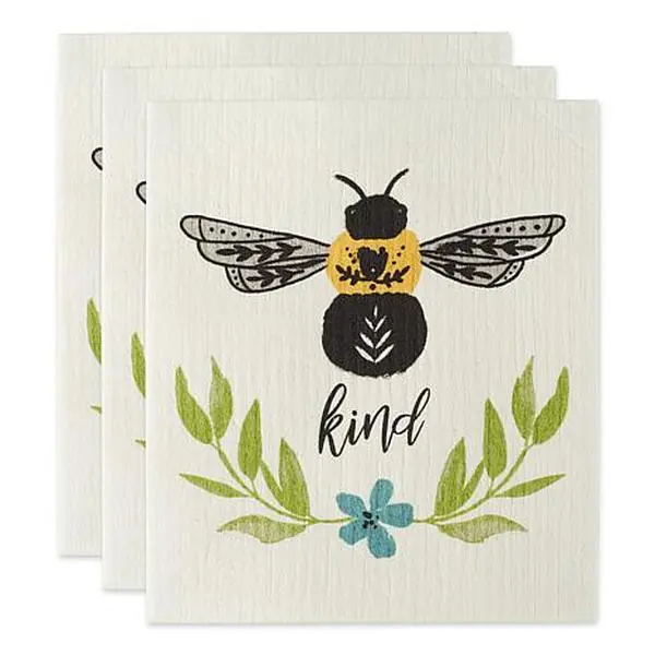 Design Imports Set of 3 Bee Kind Swedish Dishcloths