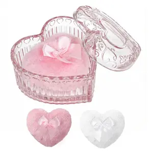 Mother Day Gift Body Powder Puff and Container Powder Container with Puff Crystal Case Soft Washable Reusable Velour Face Body Wet Dry Makeup