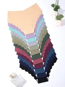 Women's Solid Color Wave Trim Seamless Panty, Soft Comfy Breathable Knicker for Daily Wear, Underwear for All Seasons