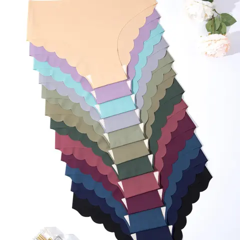 Women's Solid Color Wave Trim Seamless Panty, Soft Comfy Breathable Knicker for Daily Wear, Underwear for All Seasons, Breathable Stretch Panties