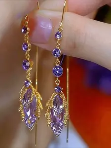 Elegant Leaf Pendant Earrings, Sparkling Rhinestone Jewelry, Perfect for Women's Party Accessories, Ideal Birthday Gift, Jewelry Gifts