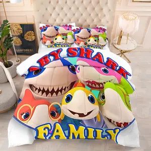 Baby Shark Pattern Quilt Bedding Set,Suitable for children as a Bedroom Decoration Gift,Including 1 Quilt and 1 or 2 Pillowcases without Pillow