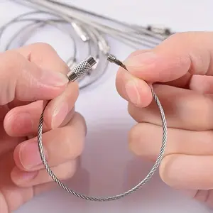 Stainless Steel Keychain Wire Rope Ring Different Types of Keychain Wire Rope Screw Lock