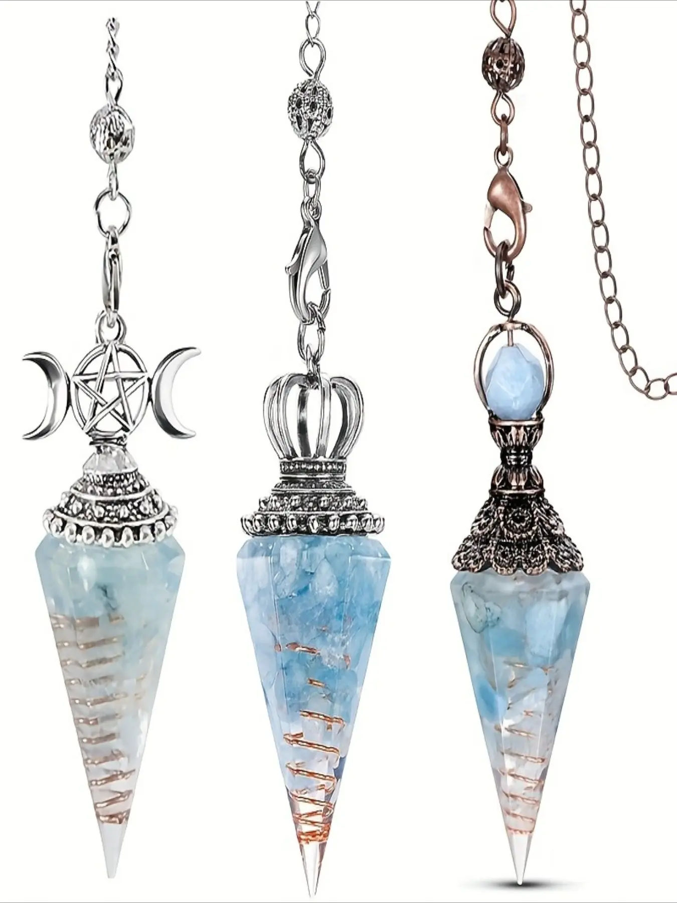 3pcs Aquamarine Pendulum Natural Crystal for Dowsing - Witchcraft Supplies, Wiccan Supplies And Tools, Crystals for Meditation Gift Natural Crystal Pieces