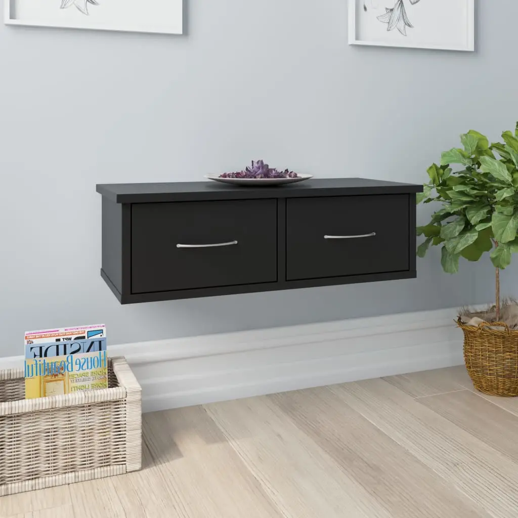 Wall-mounted Drawer Shelf Black 23.6"x10.2"x7.3" Engineered Wood