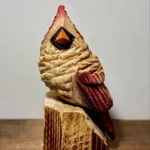 Female Cardinal Chainsaw Carving Handcrafted Wooden Sculpture for Home Decor and Art Collectors