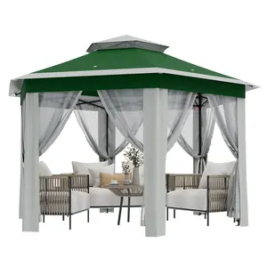 13x13FT Hexagonal Pop-Up Gazebo with Mosquito Netting, Dual Vent Roof & 6-Sided Sun Shelter, UV Resistant & Height Adjustable Outdoor Canopy for Patio, Backyard & Garden