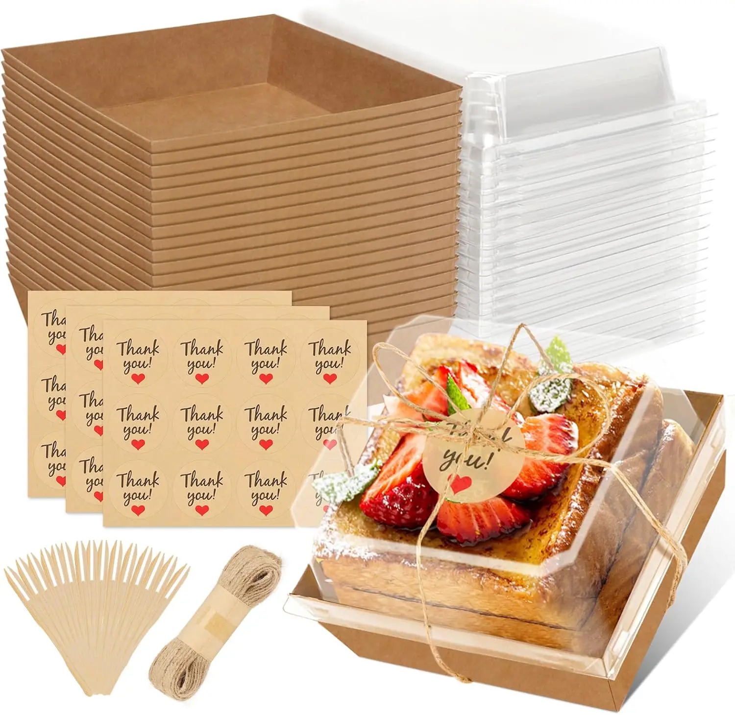 24 Pack Small Charcuterie Boxes with Clear Lids, Paper Mini Charcuterie Box To Go, Disposable Food Container with Lid, Dessert Boxes for Sandwich, Cookie, Sushi, Cake Slice, and Strawberries