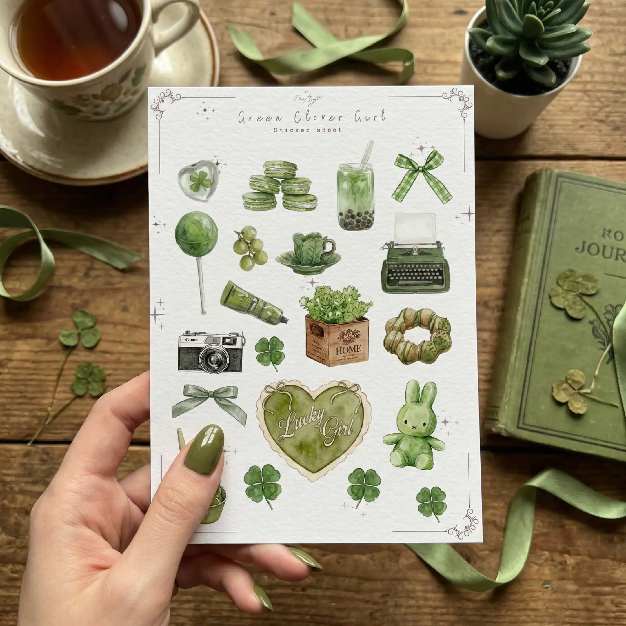 Green Clover Girl Sticker Sheet