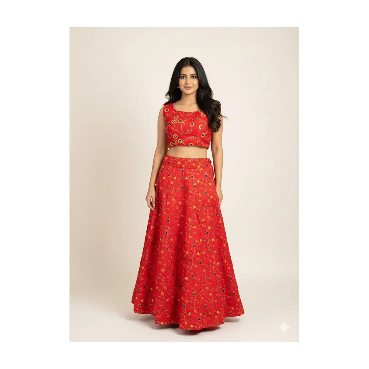 K25 Stunning Red Floral Embroidered Lehenga Choli Set