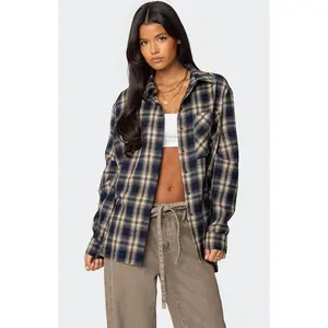 Edikted Women's Plaid Flannel Button Up Shirt