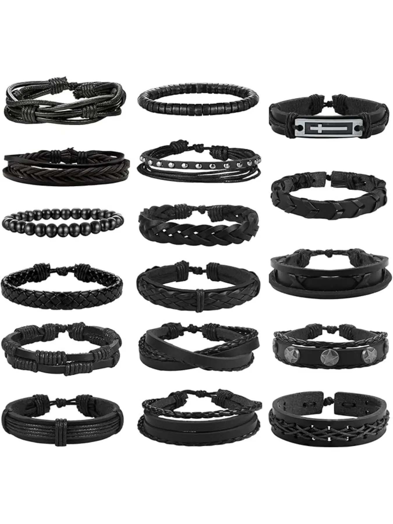 Leather Bracelet Set 17 Piece Bracelet for Men Woven Braided Leather Bracelet for Men and Women Punk Men's Jewellery Black/Brown Accessories Stacking Bracelet Stackable Bracelets