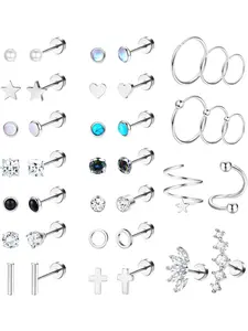 Cartilage Earrings Stud Hoop Flat Back Earrings Steel Stud Earrings Cartilage Helix Tragus Piercing Jewelry