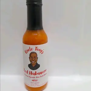 UncleTony's hot sauces, Red Habanero Mild . Fiesta Mild jalapeños lime agave and chipotle chili and mexican spices. Red habanero Medium. Red Scorpion Trinidad Bhat-Jolokia 1.4 M SHU  Sugar Free Low Fat Natural, no preservatives,no artificial colors.