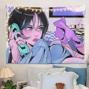 Japanese Anime Girl Tapestry Kawaii aestheticism 3D Printing Polyester Wall Art Anime Decorative lightweight Wall Hanging, for Living Room Bedroom Dorm Decor Indoor 60L*50W 60x80 inch