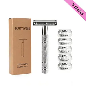 BAILI Manual Safety Razor, Single-Blade Razor, Includes 5 Stainless Steel Double-Edged Blades, Reusable Metal Single Blade, Eco-Friendly Design, Delivers a Smooth, Close Shave Experience