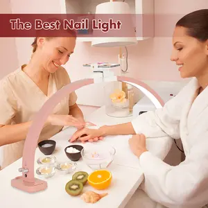 Half Moon Light for Nail Desk with Phone Holder, 28IN Folding Pink Half-moon Light , LED Lamp for Nail Art, Eyelash Extension, Tattooing, Skin Management