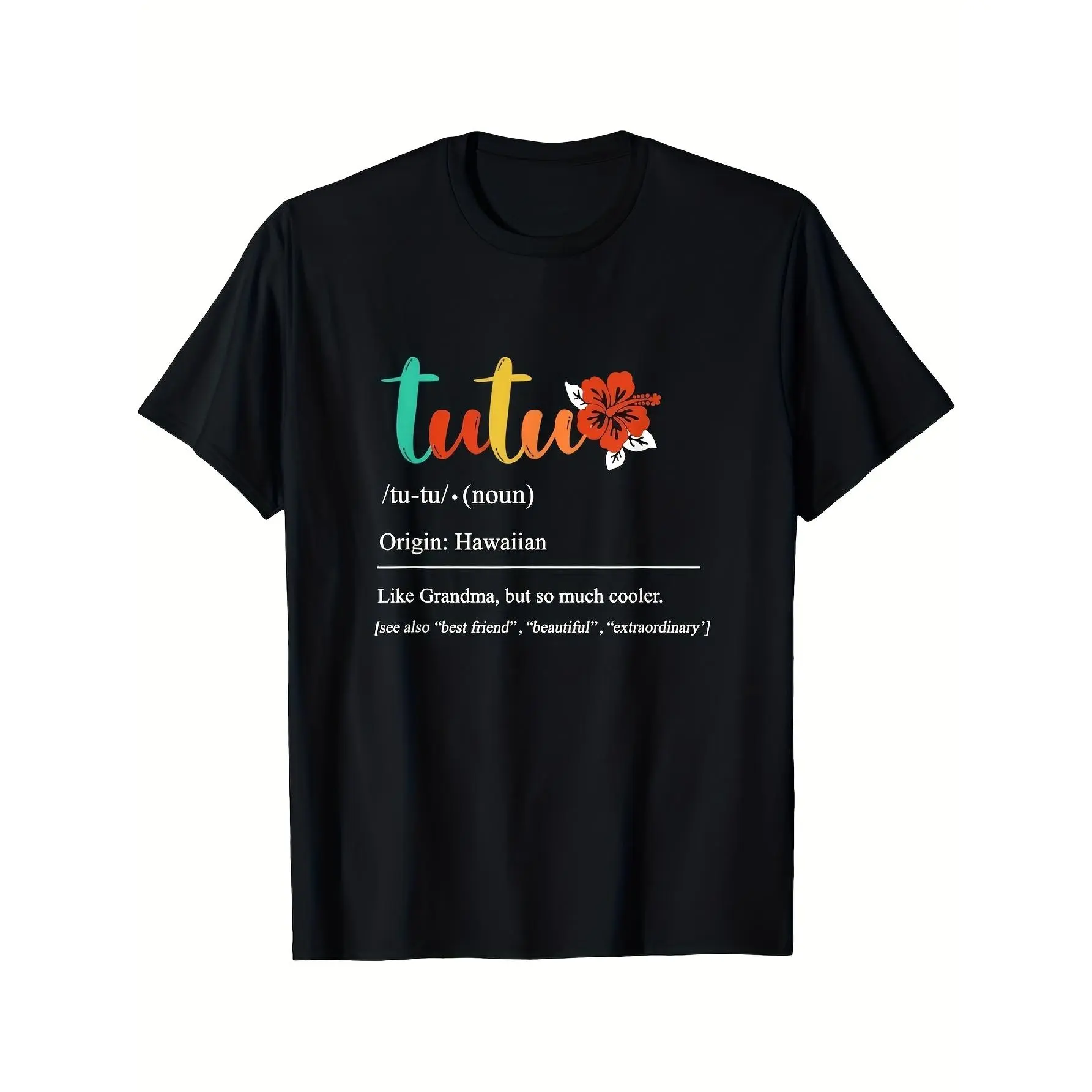 'S & 'S Short  [100% Cotton] 100% CottonFunny Hawaiian Tutu Grandma T-Shirt, Hawaiian Hibiscus Flower And Tutu Dance Graphic with Hawaiian Text, Black Tee for Women And Men, Hawaiian Heritage Costume Party Outfit, Birthday Or
