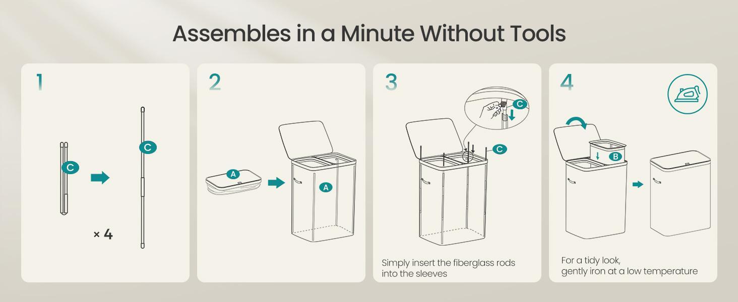 SONGMICS Laundry Basket, 44.9 Gal. Laundry Hamper, 2 Compartments, Easy Assembly, with Lid and Handles, Removable Inner Bags, Joseph