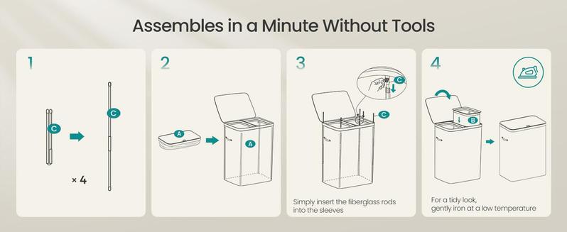 SONGMICS Laundry Basket, 44.9 Gal. Laundry Hamper, 2 Compartments, Easy Assembly, with Lid and Handles, Removable Inner Bags, Joseph