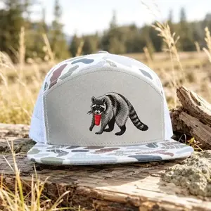 Raccoon Trucker Hat, Funny Raccoon Embroidered Cap, Retro Camo Snapback Hat, Trash Panda Hat, Outdoor Animal Gift Gift For Him, Gift For Her