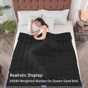 Weighted Blanket for Adults 20 lbs 60x80 Black Cooling Heavy Blanket for Sleeping Perfect for 190-210 lbs Queen Size Breathable with Premium Glass Bead Machine Washable Modern Design