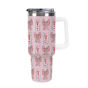 Diet C Pink Tumbler, Cute Bow Tumbler, Soda Pattern Tumbler, Travel Cup, 20oz Single Silver Edge Tumbler, Christmas Gift, 40oz Stainless Steel Cup, Gift for GirlFriend