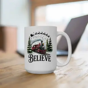 Polar Express Ceramic Mug: Christmas Train 'Believe' Design Coffee Drinkware