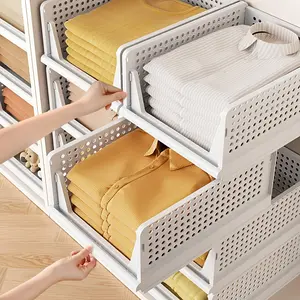 3pcs Stackable Foldable Closet Storage Basket - Multifunctional Home Organizer for Closet, Kitchen, Under-Bed Use - Space-Saving Open Storage Bin for Clothes Organization