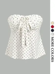 Women's Polka Dot Print Cropped Tube Top, Casual Off Shoulder Top for Spring & Fall, Ladies Clothes for Daily Wear, Womenswear