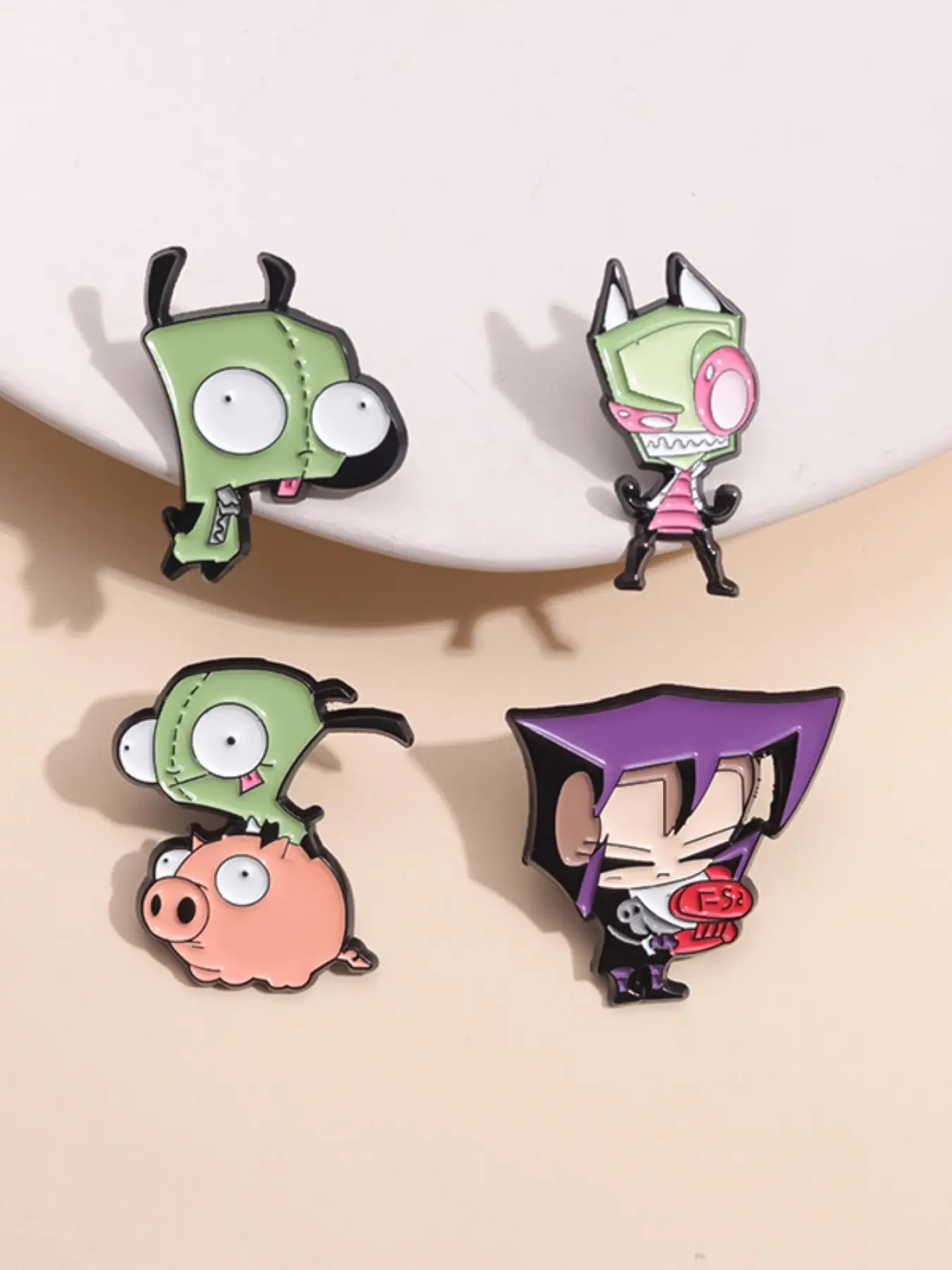 4-Piece Invader Zim Lapel Durable Metal Pins Set, Alien Invasion Cartoon Badges, Dark Humor Style Durable Zinc Alloy Enamel Finish Craft Accessories, Gothic Fans Gift