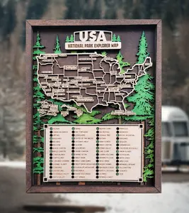 Personalized US National Park Wooden Checklist Explorer Map - Office & Educational Stationery
