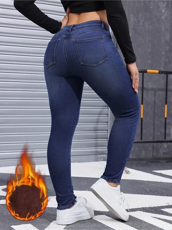 Women's Fleece-Lined Thermal Jeans, Slim Fit Denim for Fall & Winter