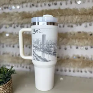 IRAQ Stainless Steel Tumbler 40oz Double Wall Insulated with Lid Handle & Straw Gift for Him Her Drinkware Flasks Laser Engraved BPA Free FDA Compliant