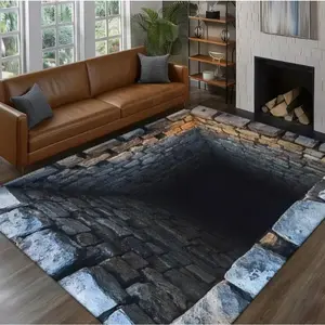 2D Illusion Brick Pit Flannel Area Rug - Oversized Soft Plush Mat for Living Room & Game Room, Non-Slip Optical Illusion Home Decor #2DIllusionRug #OpticalIllusionDecor #GameRoomCarpet #FlannelMat #NonSlipRug