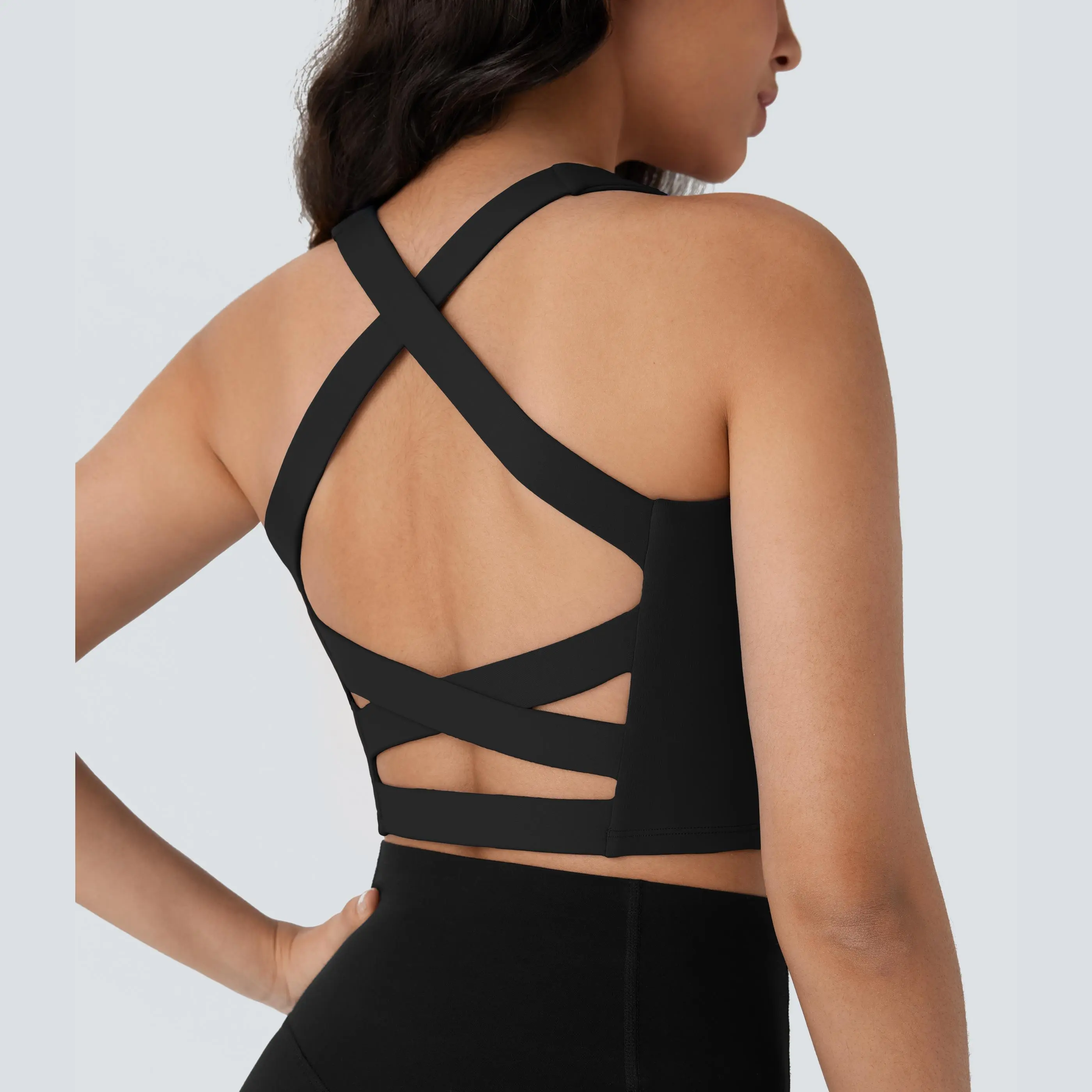 Halara Softlyzero Airy Square Neck Backless Crisscross Cropped InstantCool Yoga Tank Top-UPF50+-D/DD/DDD/F Cups