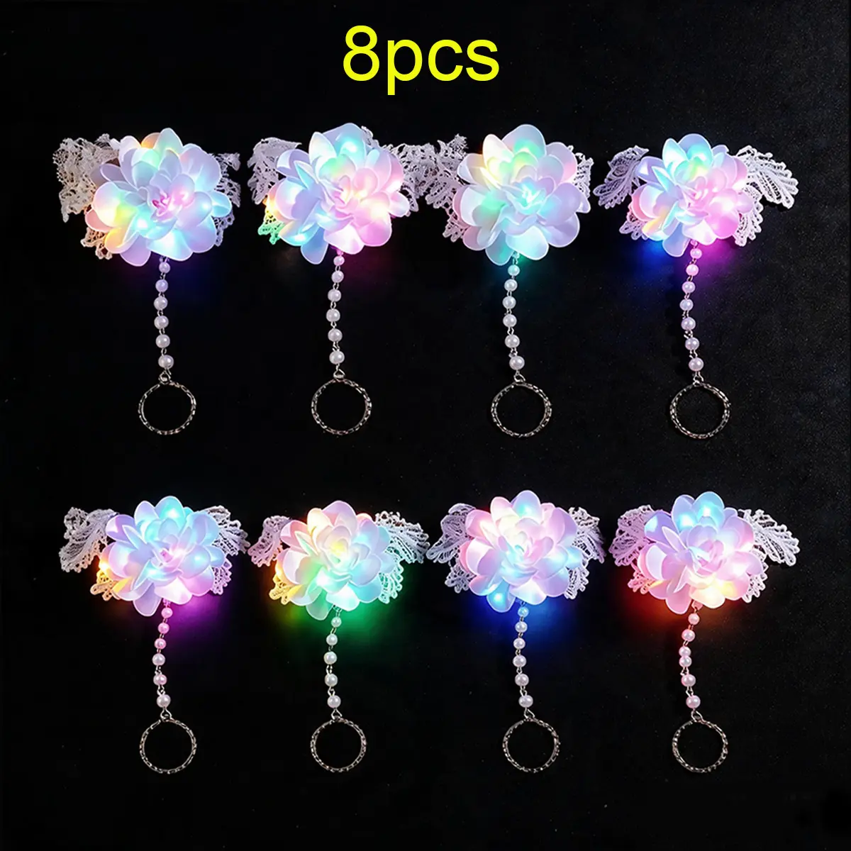8PCS Light Up Flower Bracelets, Colorful LED Floral Wristbands for Women & Girls, Glow Party Accessories for Weddings, Festivals, Concerts, Carnival, Cosplay, Valentine's Day & Photo Props