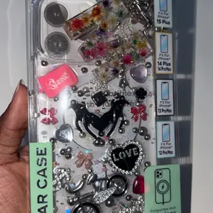 Handmade Y2K Coquette Charm iPhone Case + Free Letter Keychain (12–15 Pro Max/Plus)
