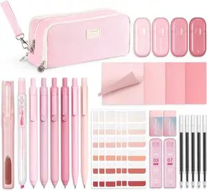 Aesthetic School Supplies, Gel Pens with Black Ink, Correction Tapes, Pastel Highlighters, Mechanical Pencils, Sticky Notes, Index  for  Study Supplies Stationary with Case