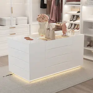 Armoire Wardrobe Closet Island - 16-Drawer Storage with Tempered Glass, Multi-Functional Jewelry Organizer & Bedroom Cloakroom Furniture